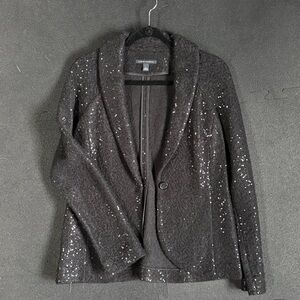 Sequin Embellished Black Tweed Blazer